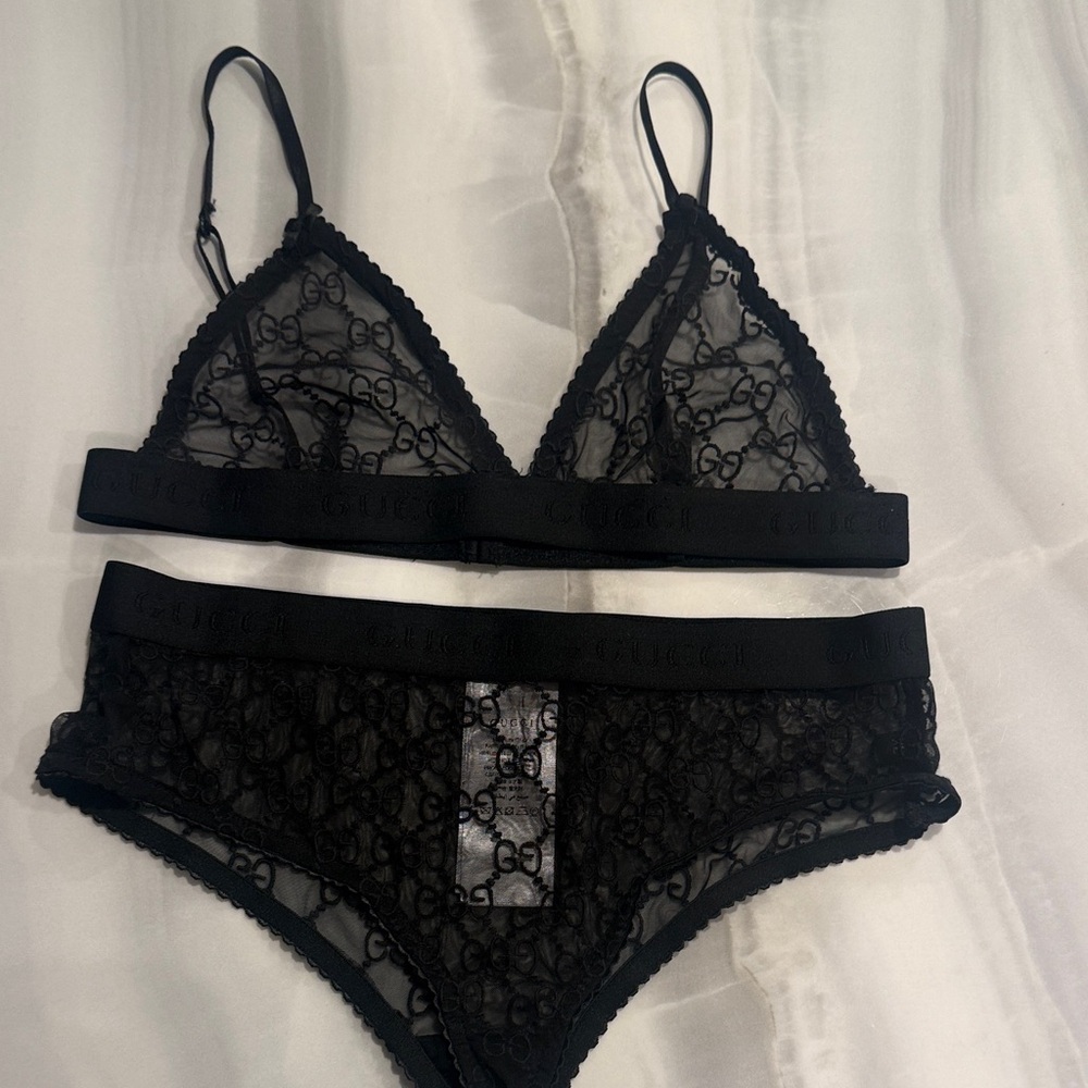 Gucci Black Sheer Lace Bra and Panty Set